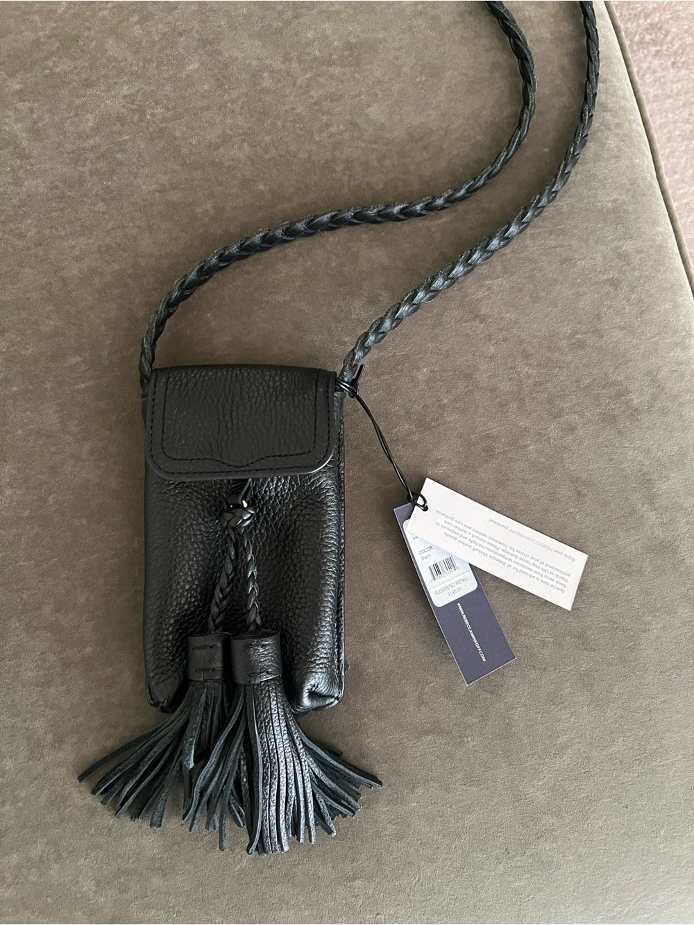 Rebecca Minkoff Black Leather Tassel Crossbody Phone Bag